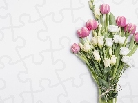 Tulipany, Bukiet, Eustoma, Kwiaty, Różowe, Biała
