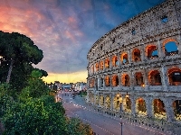 Amfiteatr, Rzym, Drzewa, Włochy, Koloseum, Ulica