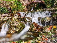 Candalla Falls, Włochy, Camaiore, Most, Kamienie, Wodospad, Skały, Toskania