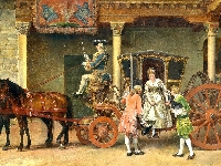 Ignacio Leon y Escosura, Obraz, Karoca, Woźnica, Mężczyźni, Konie, Malarstwo, Zaprzęg konny, Kobieta