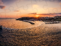 Mgarr, Zachód słońca, Malta, Morze, Statek, Wyspa Gozo