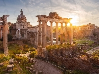 Ruiny, Świątynia Saturna, Włochy, Rzym, Forum Romanum