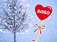 Serce, Drzewo, 2D, Śnieg, Nowy Rok, 2020