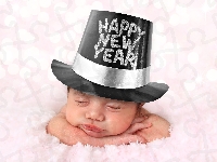 Biały, Dziecko, Happy New Year, Śpiące, Cylinder, Kocyk