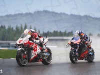 Wyścig, Gra, Drzewa, Wzgórza, KTM, Motocykle, Tor, Motocykliści, MotoGP 21, Honda, Plakat