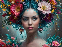 Portret, Dziewczyna, Kwiaty, 2D