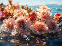Woda, Kwiaty, Róże, 2D