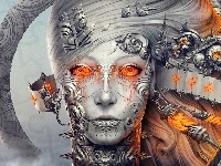3D, Twarz, Grafika, Kobieta, Robot, Fantasy