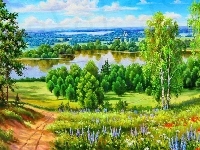 Drzewa, Łąka, Jezioro