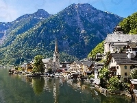 Góry Alpy Salzburskie, Domy, Austria, Hallstatt, Jezioro Hallstattersee