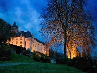 Amboise, Noc, Oświetlony, Zamek, Francja