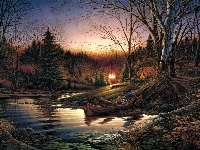 Terry Avon Redlin, Sadzawka, Obraz, Reprodukcja, Las