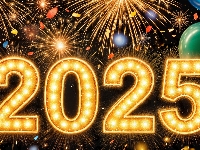 Sylwester, Nowy Rok, Fajerwerki, Grafika, Data, 2025, Balony