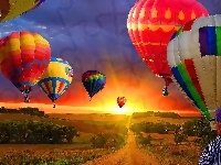 Zachód, Balony, Słońca