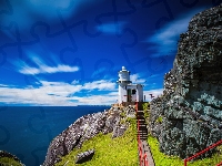Morze, Latarnia morska Sheeps Head Lighthouse, Irlandia, Skały, Zatoka Bantry Bay, Schody