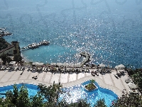 Drzewa, Morze, Parasole, Alanya, Taras, Leżaki, Turcja, Basen