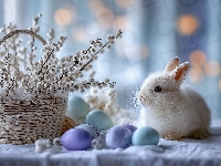 Koszyk, Wielkanoc, Jajka, Grafika AI, Kolorowe, Królik, Bazie