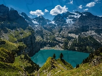 Szwajcaria, Alpy Berneńskie, Góry, Jezioro Oeschinen, Kanton Berno