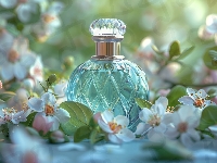 Liście, Perfumy, Flakon, Białe, Kompozycja, Kwiaty