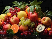 Pomarańcze, Liście, Winogrona, Cytrusy, Jabłka, Czerwone, Owoce, Białe