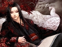 Biały, Dziewczyna, Kimono, Paw