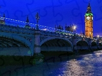 Big Ben, Noc, Anglia, Londyn, Most Westminsterski