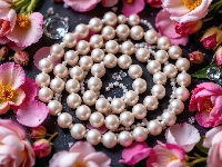 Różowe, Biżuteria, Kwiaty, Perły, Korale