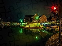 Blask, Budynki, Woda, Port, Lampa, Mostki