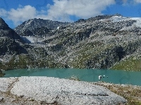 Błękitne, Skały, Góry, jezioro, Niebo