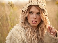 Blondynka, Jolie Louise, Siedząca, Kobieta, Modelka