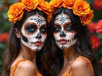 Kwiaty, Kobiety, Twarz, Bodypainting