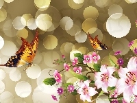 Bokeh, Kwiaty, Motyle, Art