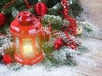 Bombki, Gałąź, Świąteczna, Lampion, Szyszki, Dekoracja