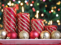 Bombki, Blask, Boże Narodzenie, Świeczki, Światełka
