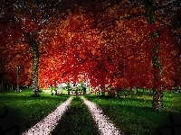 Brama, Jesień, Park, Aleja, Dworek
