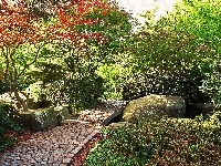 Brukowana, Lato, Głazy, Późne, Park, Alejka