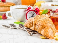 Kawa, Śniadanie, Sok, Budzik, Croissant, Rogalik, Herbata