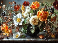 Okno, Kwiaty, Kolorowe, Bukiet, Grafika AI, Blat