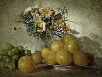 Bukiet, Śliwki, Winogrona, Kwiatów