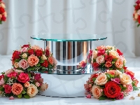 Szklane, Bukiety, Podium, Róże, Kolorowe