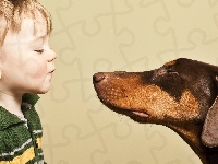Doberman, Dziecko, Chłopczyk, Całus
