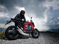 Motocyklista, CBR, Honda, Chmury, Droga