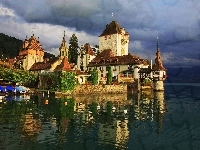 Kanton Berno, Jezioro Thun, Zamek, Oberhofen Castle, Szwajcaria