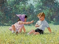 Chłopiec, Arthur Saron Sarnoff, Łąka, Dzieci, Dziewczynka