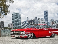 Rzeki, Czerwony, Brzeg, Chmur, Impala, Chevrolet, Drapacze
