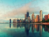 Panorama, Jezioro, Budynki, Chmury, Miasta, Chicago