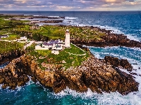 Chmury, Morze, Skały, Irlandia, Fanad Head Lighthouse, Latarnia morska, Portsalon