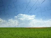 Chmury, Łąka, Energetyczna, Duża, Niebo, Linia