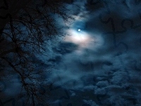 Chmury, Noc, Niebo, Księżyc