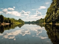 Rzeka, Chmury, Drzewa